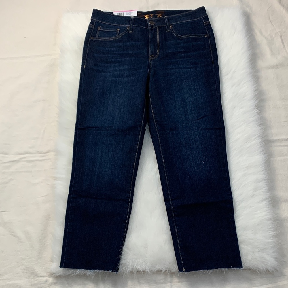 Seven7 Women's Dark Blue Straight Leg Cropped Jeans